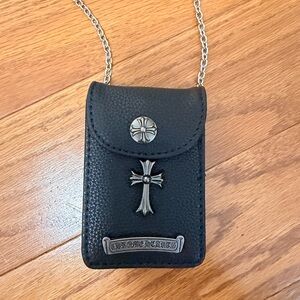 Chrome Hearts Black Leather Cross Mini Pouch